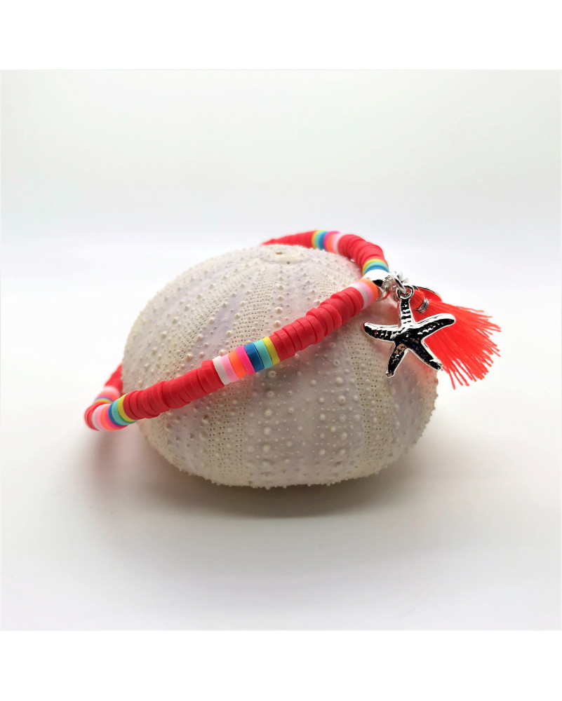 Bracelet surfeur orange perles Heishi pour petite fille - Spade Design