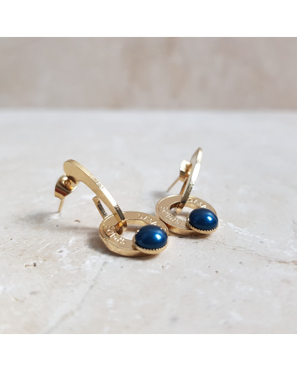 Creole earrings - gold - Swarovski petrol blue pearl