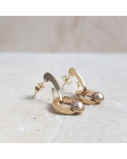 Creole earrings - gold - Swarovski bronze pearl