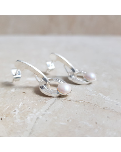 Creole earrings - silver plated - Swarovski white pearl