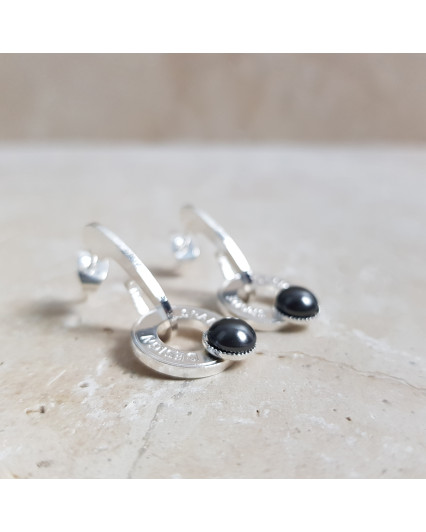 Creole earrings - silver plated - Swarovski black pearl
