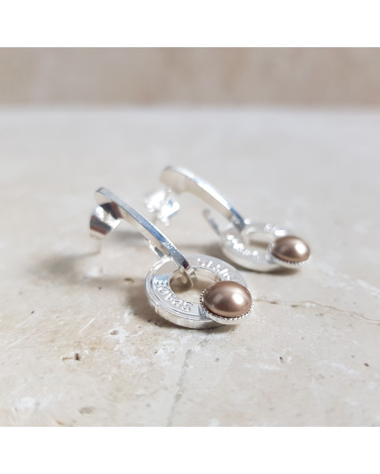 Creole earrings - silver plated - Swarovski bronze pearl