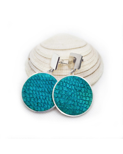 Makaire earrings - silver plated - marine leather