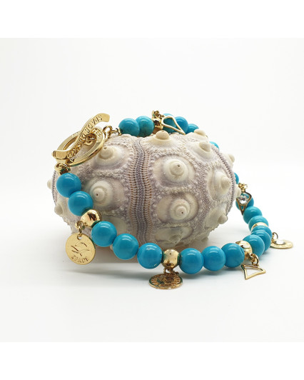Gold plated bracelet with charms - turquoise