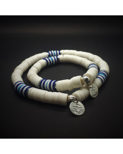 Duo de bracelets assortis Papa / Petit Garçon - Blanc/Bleu